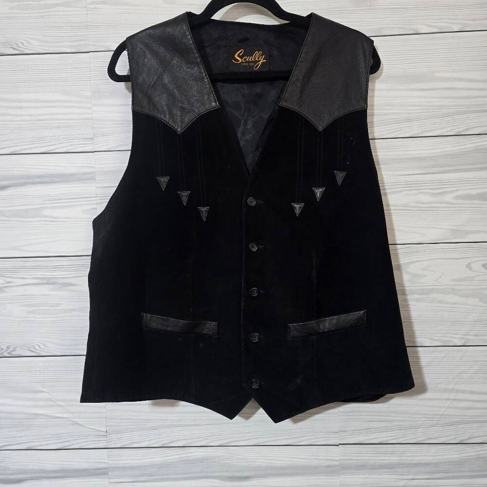 Scully Black Genuine Leather Suede Arrow Vest 46 Western Cowboy Event Formal